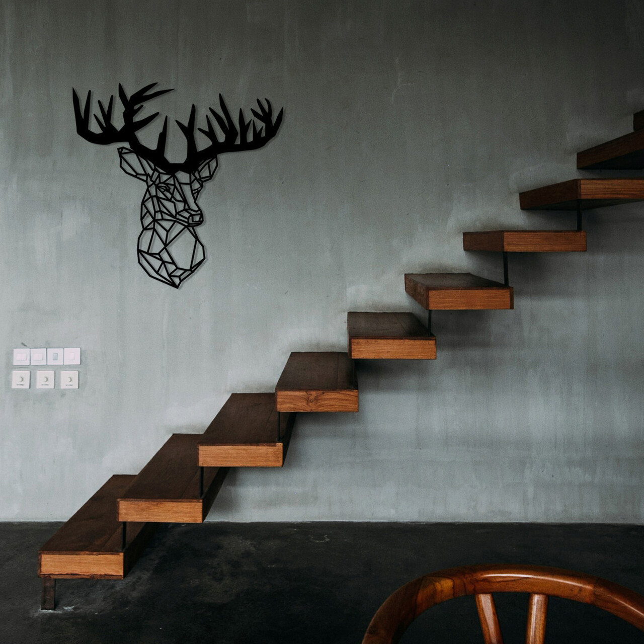 Decoratiune de perete, Deer Metal Decor, metal, 50 x 49 cm, negru - imagine 7